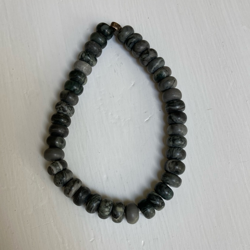 Bracelet, Black and Gray, with sterling silver bead, Stretchy